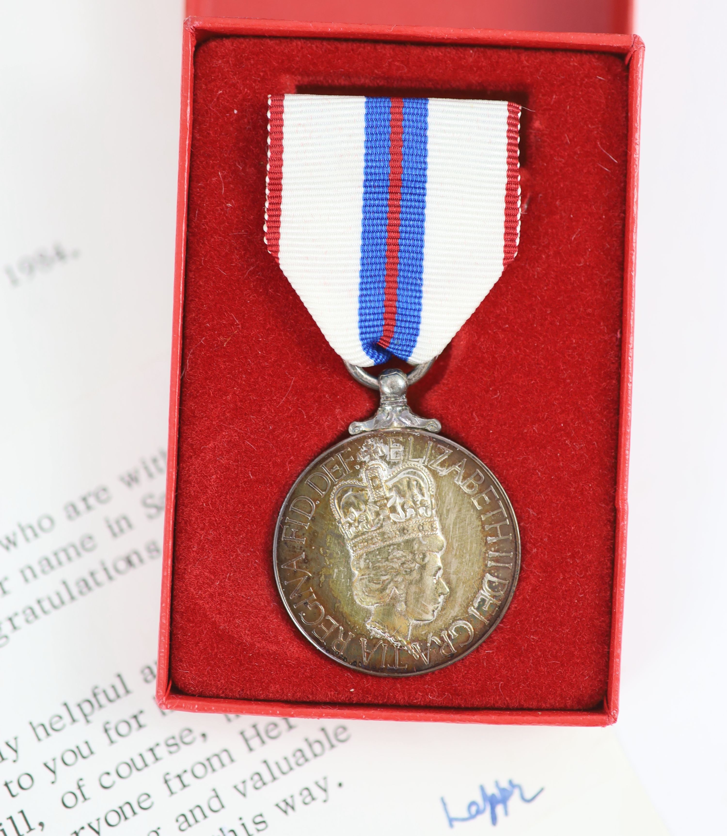 A group medals awarded to Alan Maxwell, including, the Royal Victorian Order, 5th Class, cased, the Queen Elizabeth II Silver Jubilee Medal, cased, together with a framed citation, and three WW2 General Service Medals an